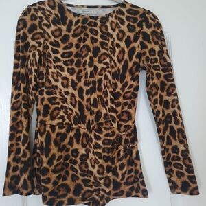 Joaquin Miro Leopard Print Long Sleeve Blouse